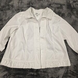 CJ‎ Banks Jacket Womens 1X Pure White Ruffled Shacket Blazer 3/4 Sleeves